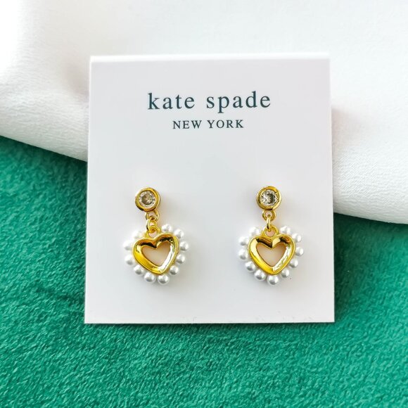 kate spade Jewelry - KATE SPADE Shining Spade Pearl Gold Drop Earrings NEW